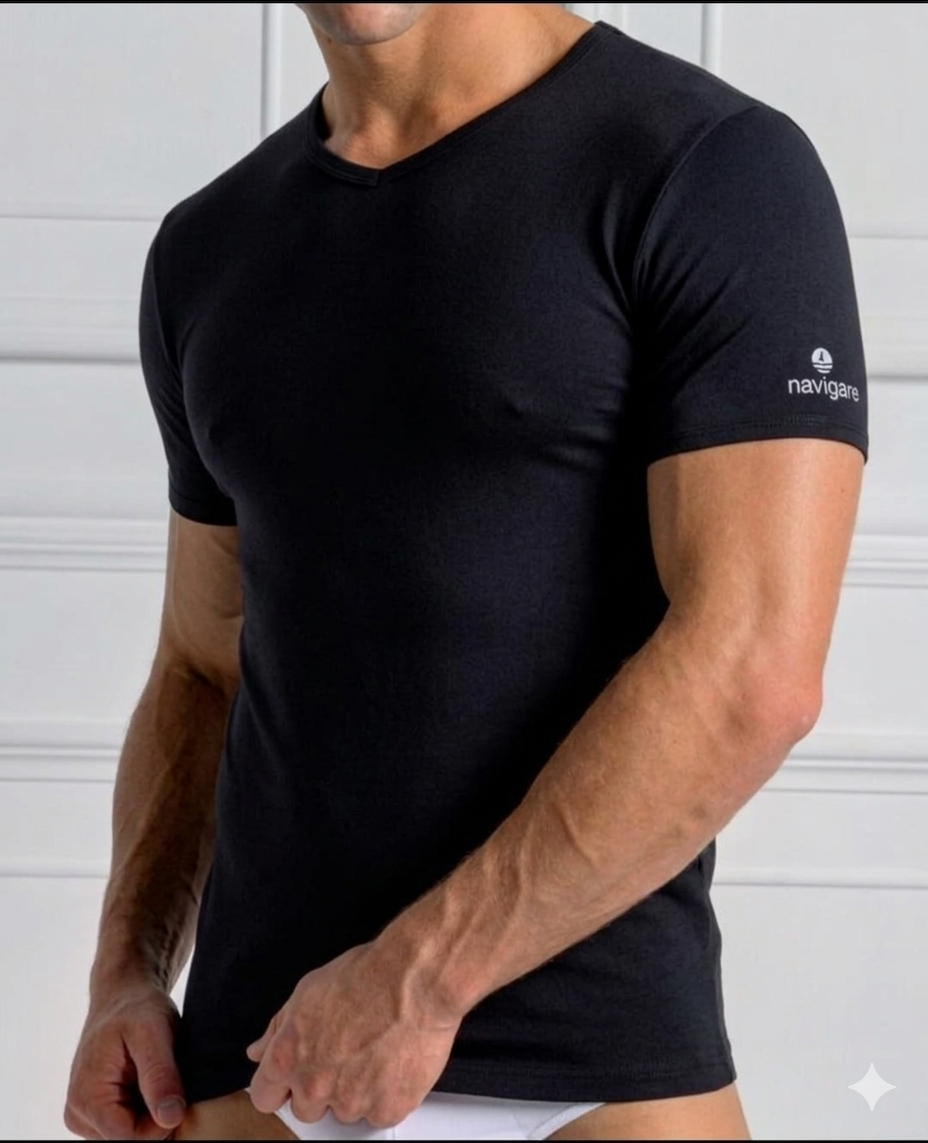 Navigare - T-shirt uomo a scollo a V art. 571 in cotone elasticizzato - immagine 2