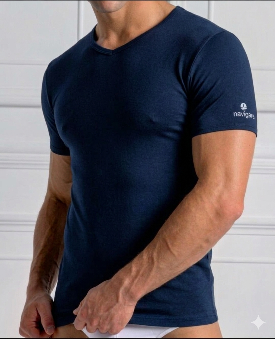 Navigare - T-shirt uomo a scollo a V art. 571 in cotone elasticizzato - immagine 3