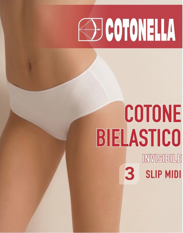Cotonella - 3 Slip donna midi art. 3488 - cotone elasticizzato invisibile