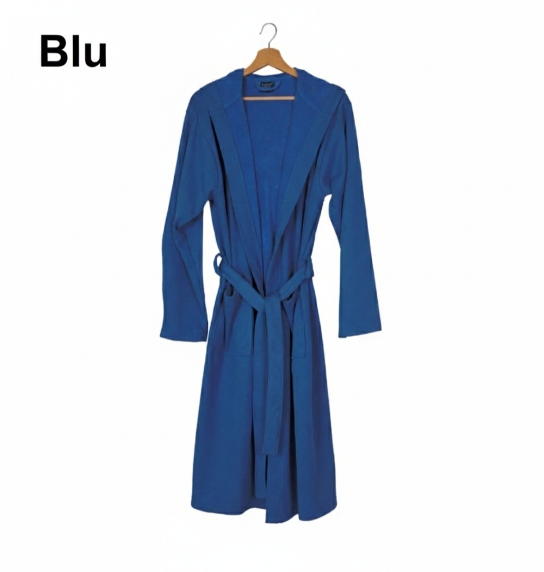 Accappatoio in spugna soffice con tasche - Blu scuro / blu perlato a righe
