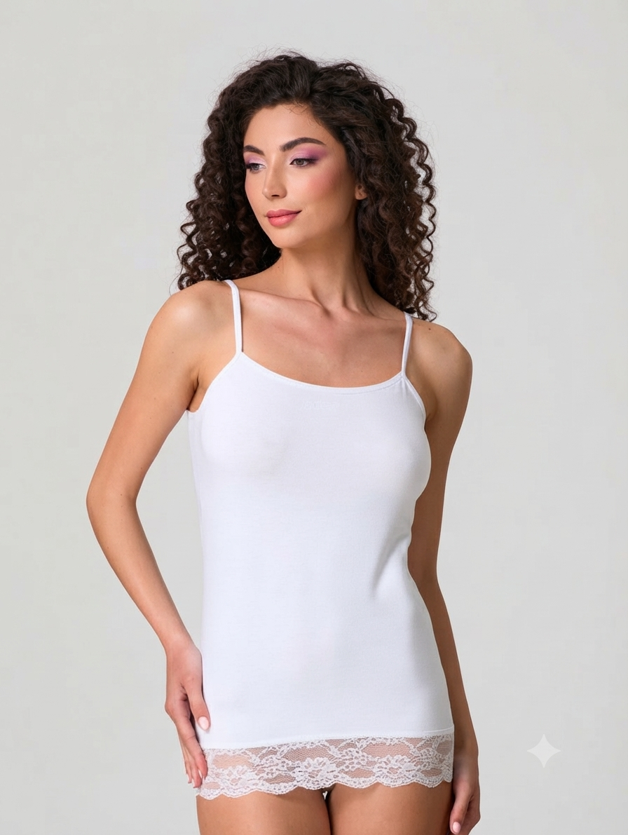 Jadea - Canotta spalla stretta con balza in pizzo art. 4327