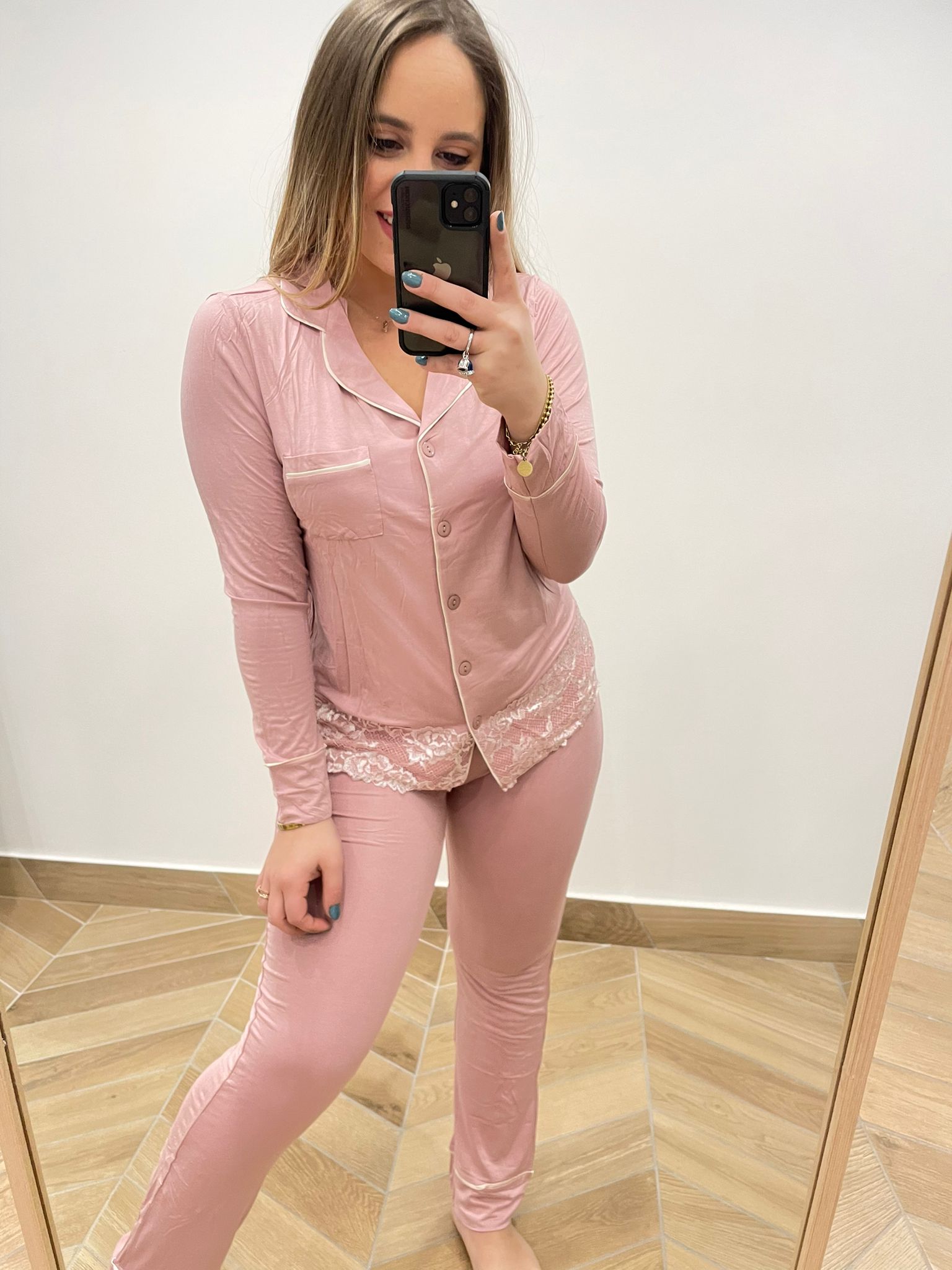 PrinStory Pigiama Lungo Donna Morbido A Coste - Set Con Scollo A V E Pantaloni Largo, Tasche Laterali