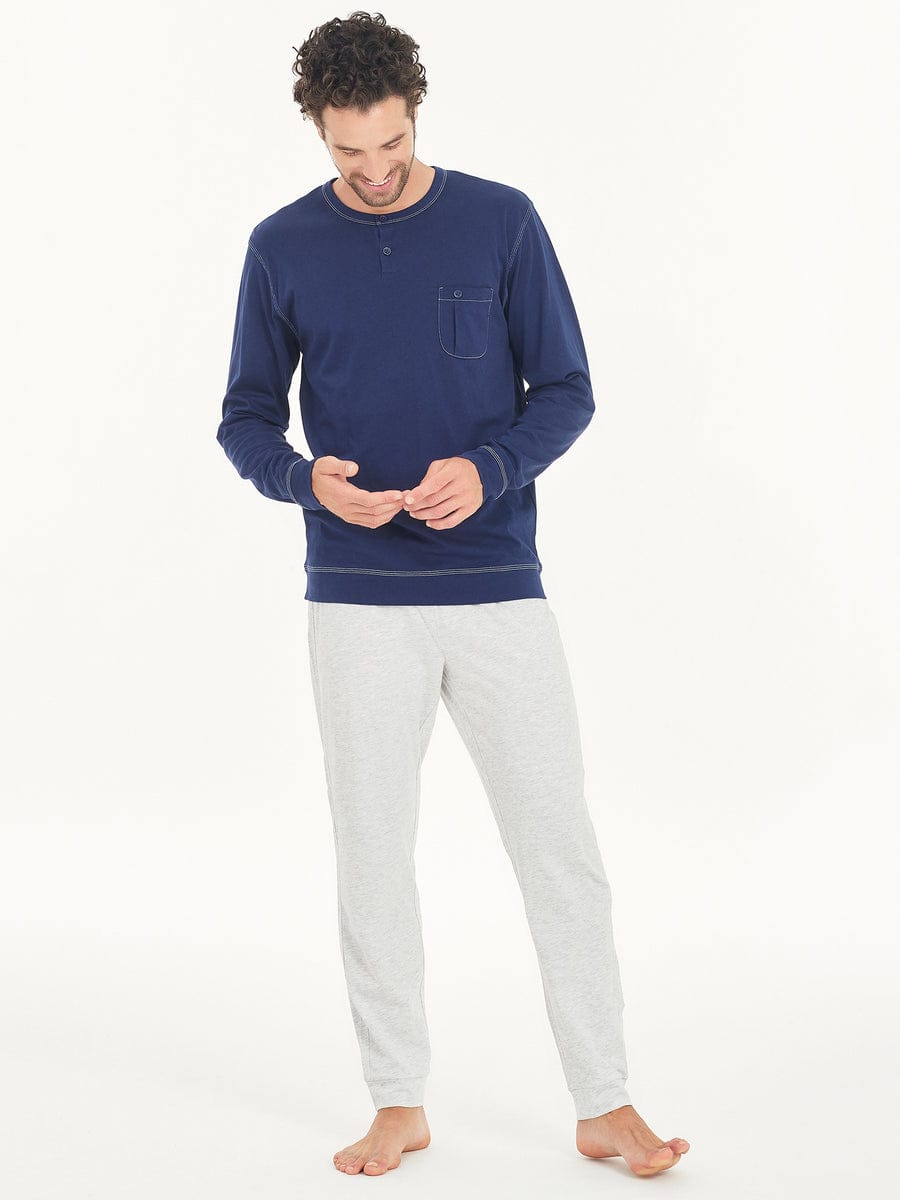 Pigiama uomo caldo cotone righe Noidinotte manica lunga tre bottoni con polsini art fc3111