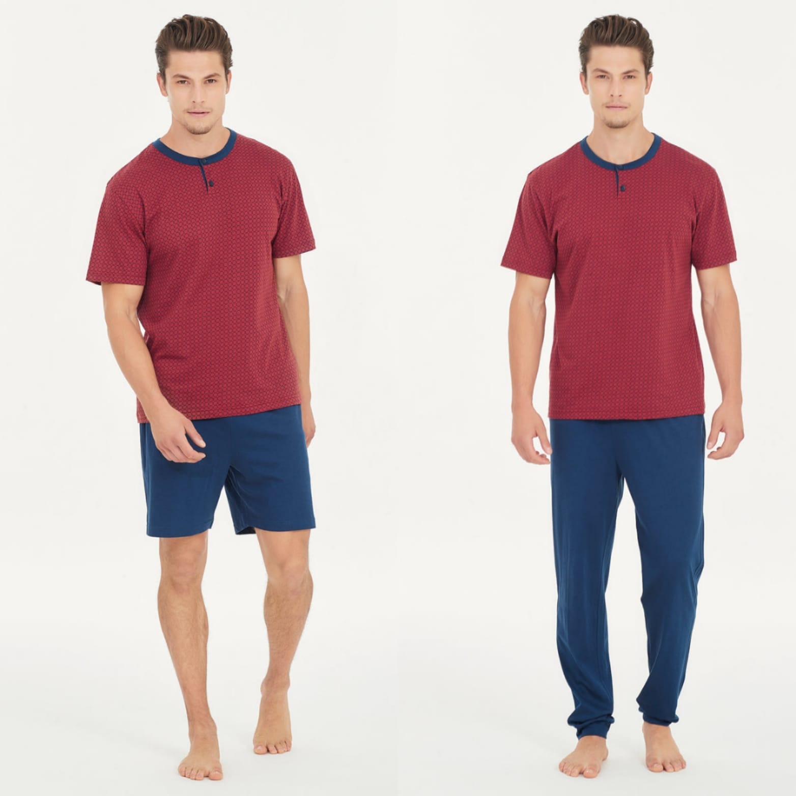Pigiama uomo Ragno art. U445NT col. 153F a tre pezzi, maglia a mezza manica, pantalone lungo e pantalone corto in puro cotone