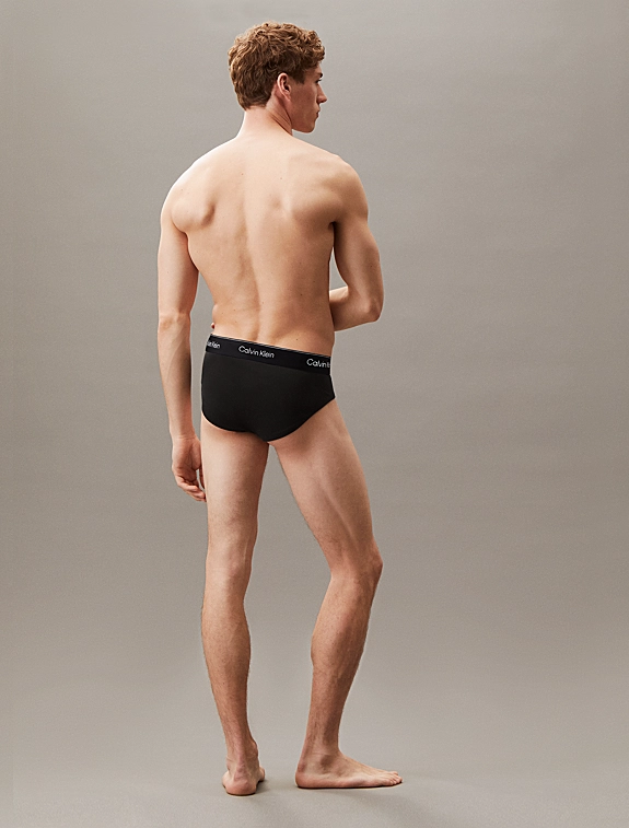Slip uomo Calvin Klein modello Cotton strech in colore total black in confezione da tre pezzi - immagine 3