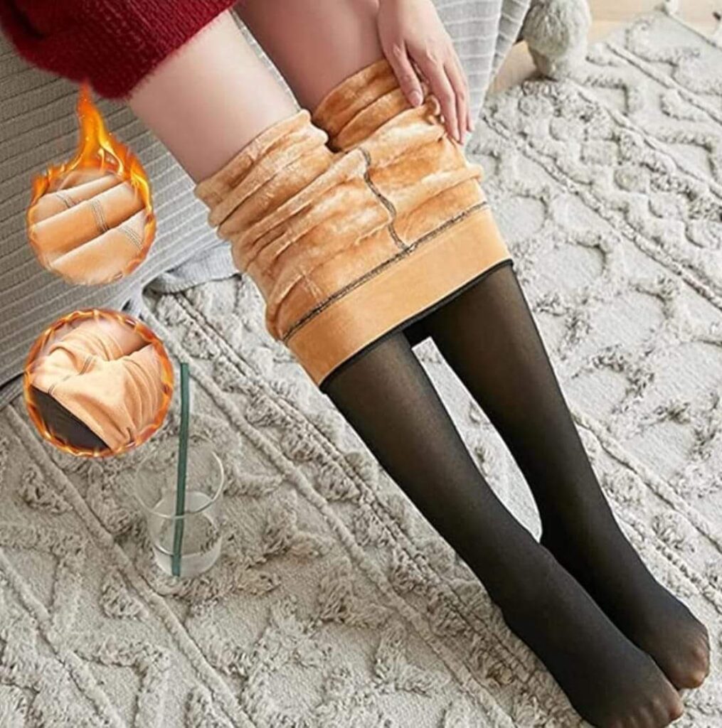 Set 3 Collant Donna Effetto Trasparente in Pile 2 Nere 1 Beige Termica