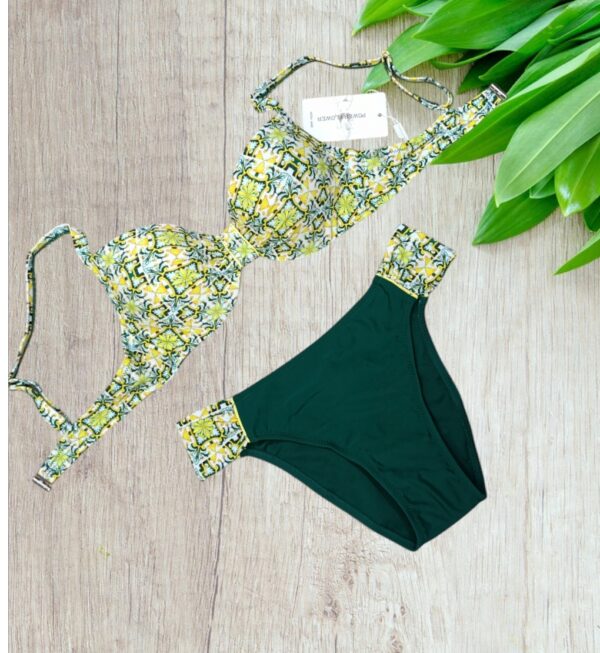 Bikini a balconcino fantasia maioliche verde e giallo taglia 42/M - immagine 3