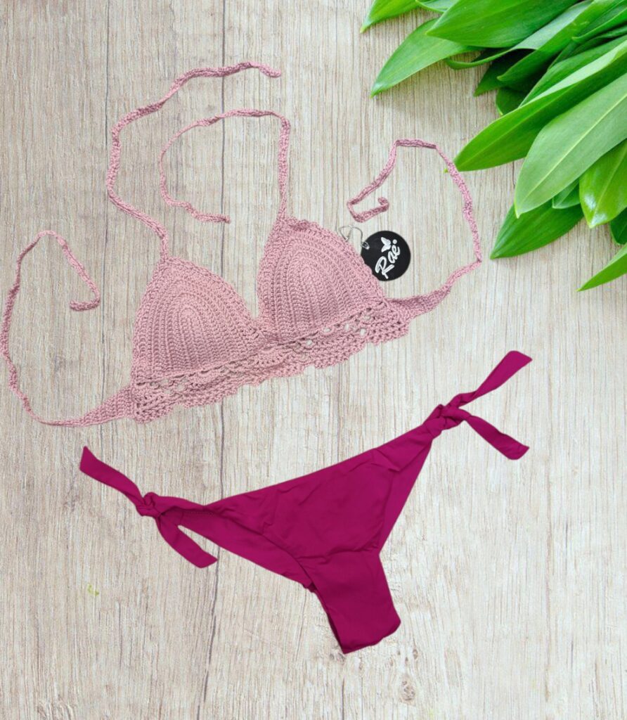 Bikini a Triangolo Rosa Barbie Ricamato – Stile Cropped Tg. 42 - immagine 5