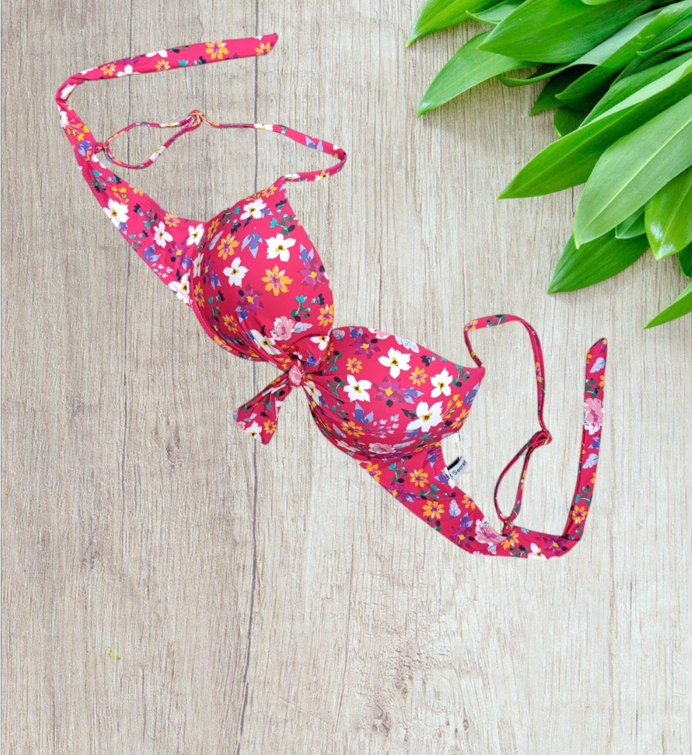 Bikini con coppe push up in colore fucsia floreale taglia 44/L - immagine 3