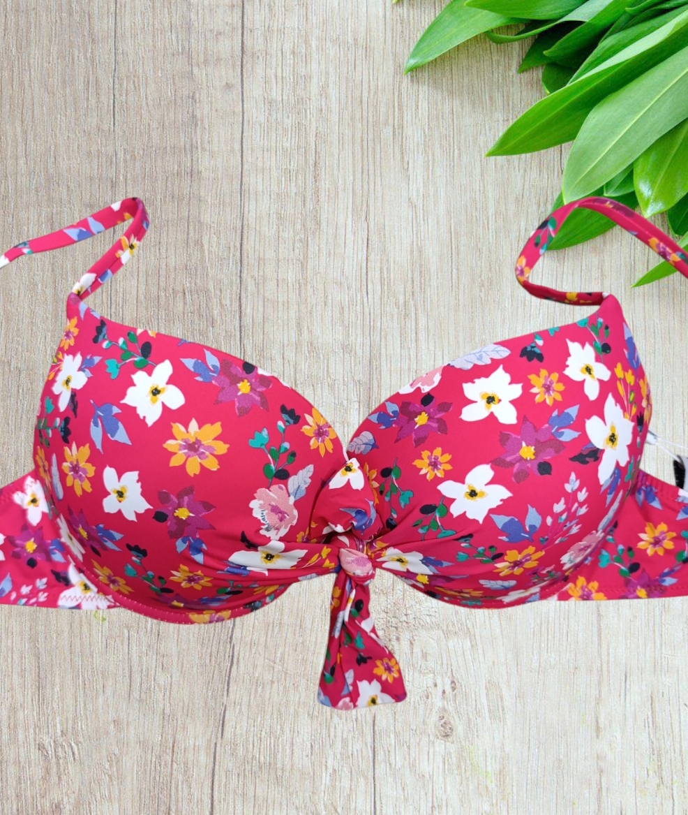 Bikini con coppe push up in colore fucsia floreale taglia 44/L - immagine 4