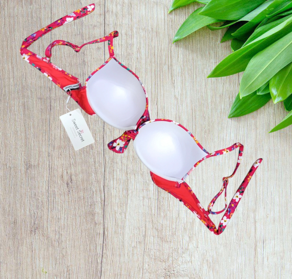 Bikini con coppe push up in colore fucsia floreale taglia 44/L - immagine 5