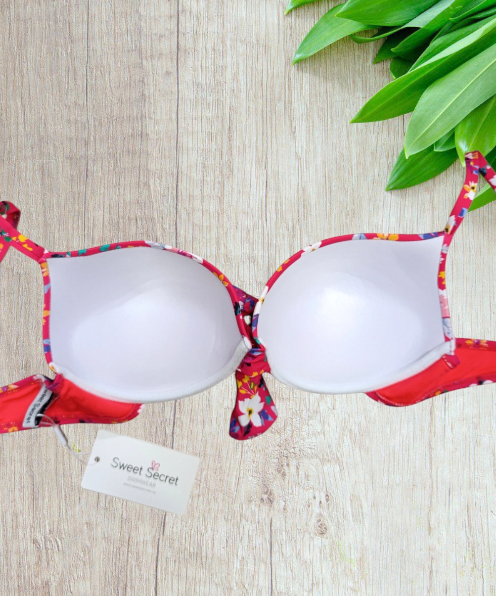 Bikini con coppe push up in colore fucsia floreale taglia 44/L - immagine 6