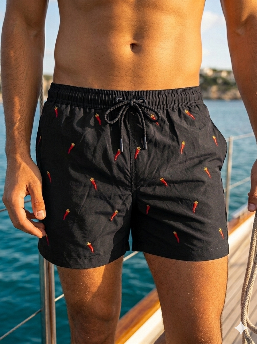 Costume uomo a pantaloncino "corno portafortuna" colore nero