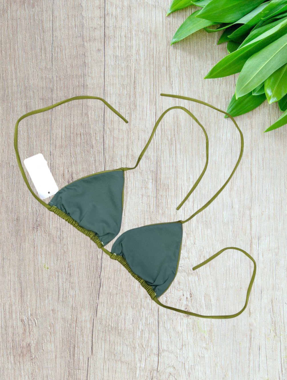 Bikini a Triangolo Verde Militare con Strass Argento - Taglia M/L - immagine 6