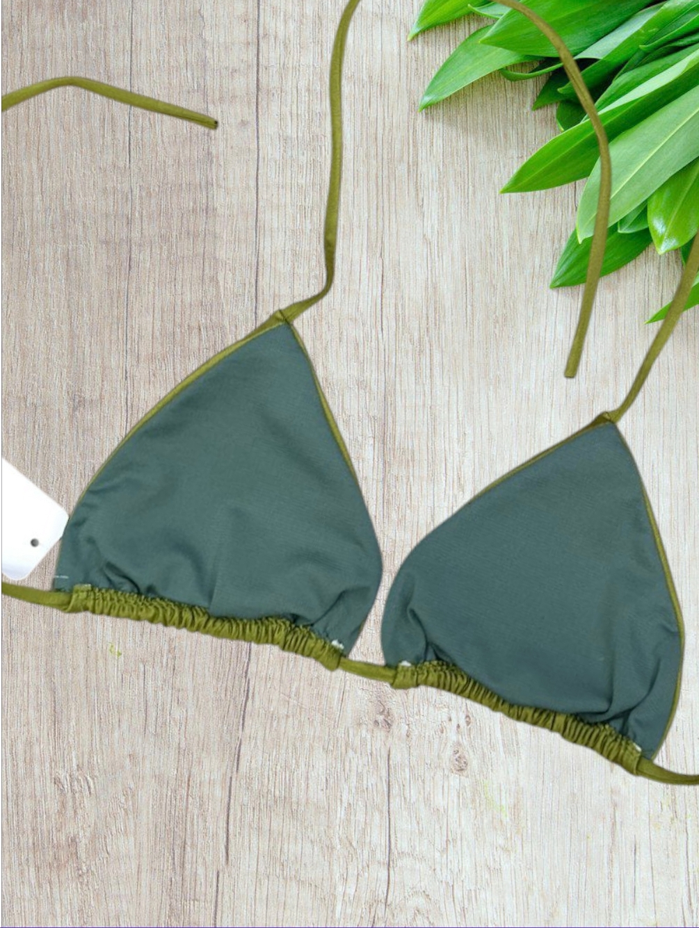 Bikini a Triangolo Verde Militare con Strass Argento - Taglia M/L - immagine 7