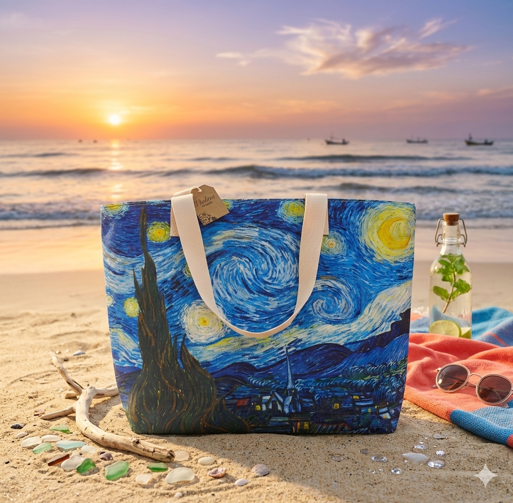 Borsa mare "Quadri d' Autore" modello "Notte Stellata" di Vincent Van Gogh - immagine 2