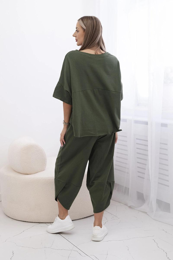 Tuta modello Japan a mezza manica in leggerissimo tessuto di viscosa in colore verde militare - immagine 3