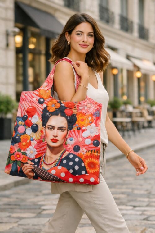 Shopping bag "Quadri d' Autore" Frida Kalo" autoritratto con fiori