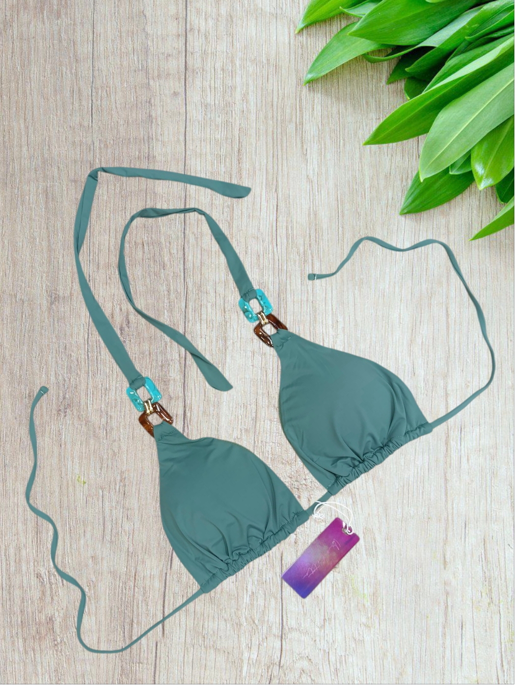 Bikini a triangolo modello "Pietre" verde smeraldo taglia 48/XXL - immagine 4