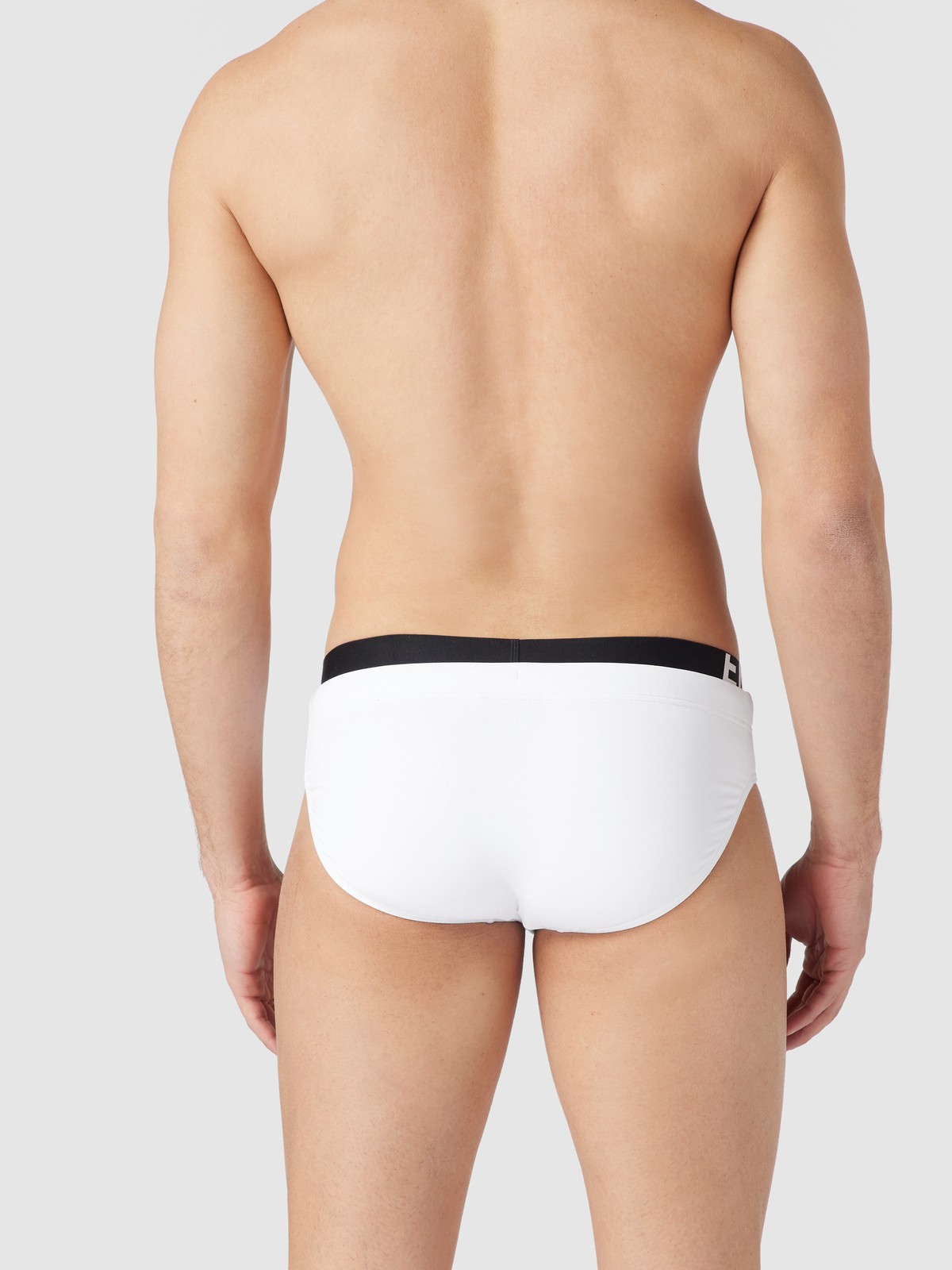 Costume uomo a slip Emporio Armani in colore bianco con elastico parlato esterno nero in taglia 50/L - immagine 3