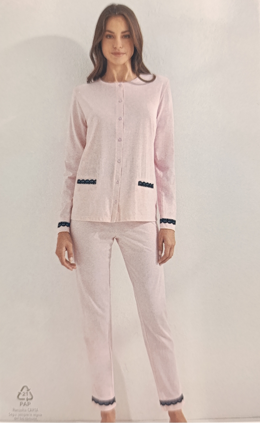 Pigiama donna marca Granchio in 100% cotone tutto aperto avanti