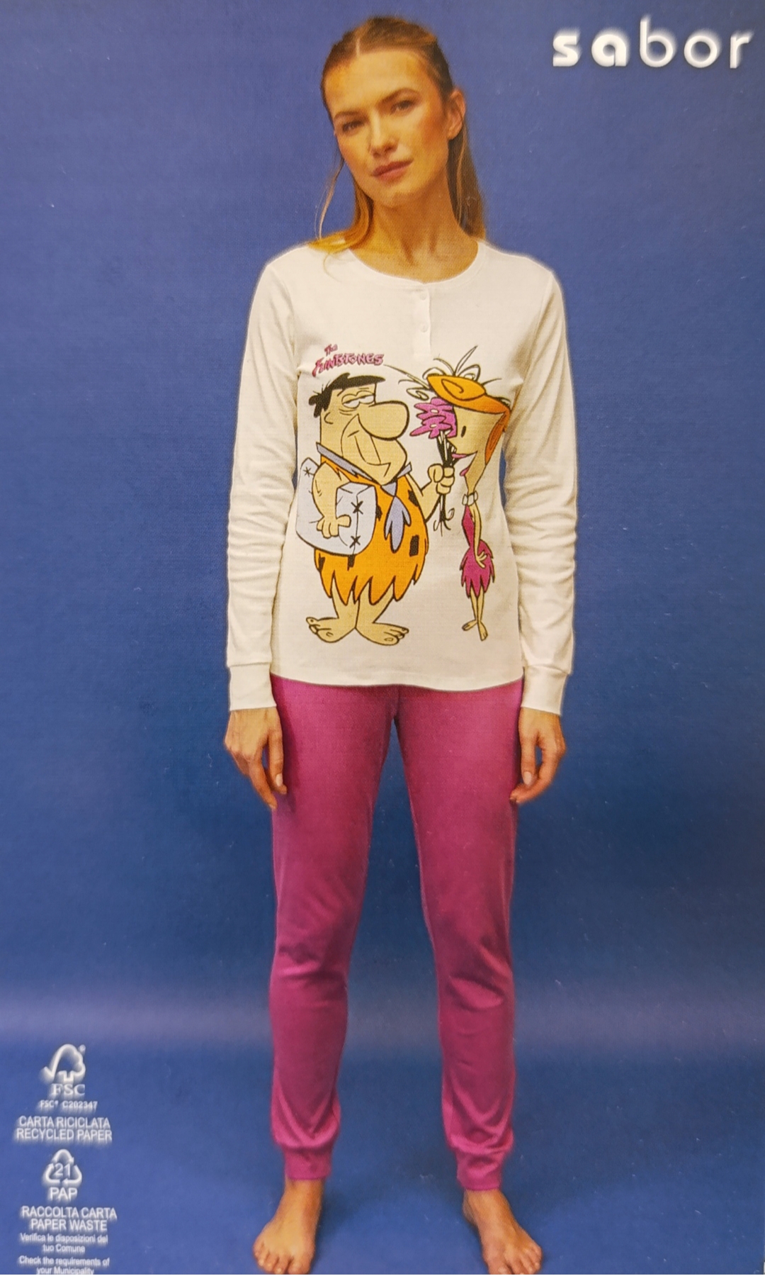 Pigiama donna marca Sabor modello The Flintstones in caldo cotone