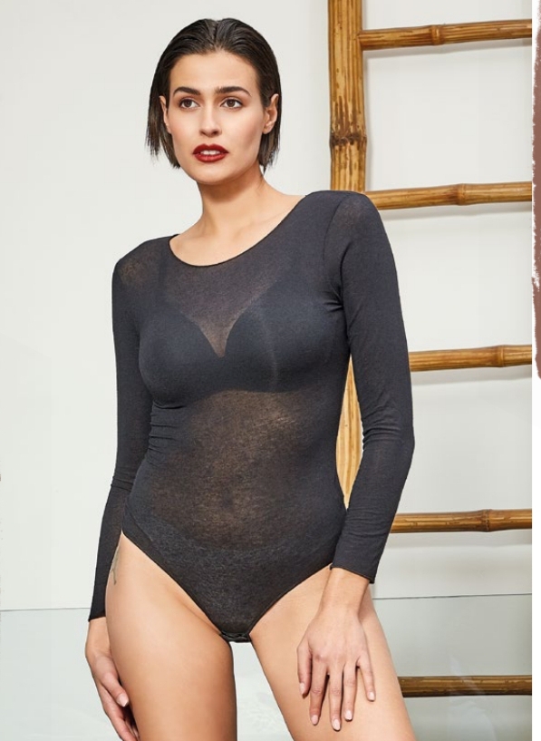 Body donna a maniche lunghe marca Mysublime modello seconda pelle in cashmere ultra leggero