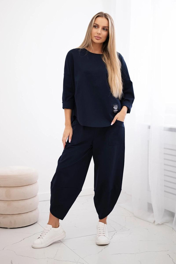 Pantalone donna Japan Winter collection in caldo tessuto invernale colore blu navy - immagine 3