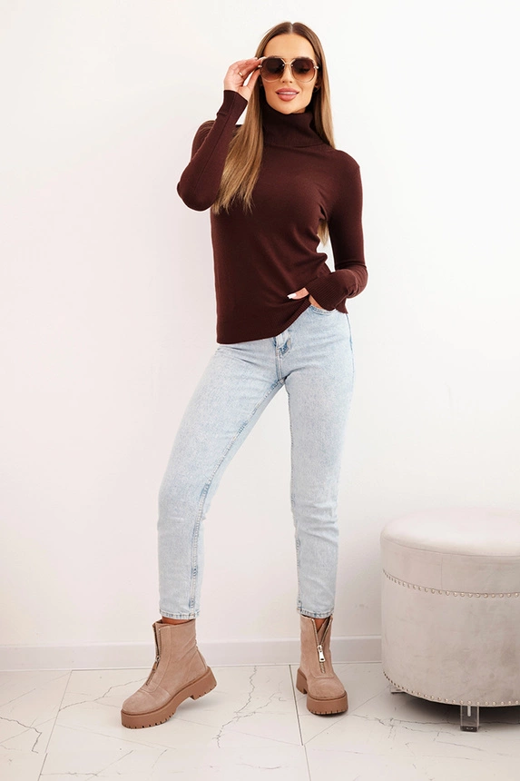 Maglia donna dolcevita a collo alto in morbida e caldo tessuto invernale colore marrone - immagine 3