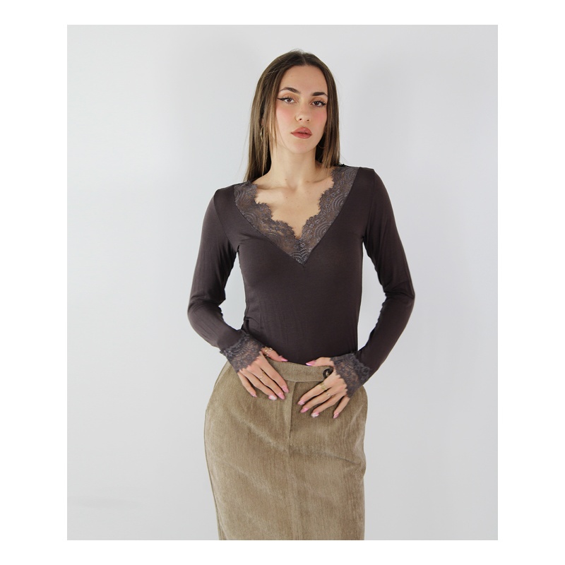 Maglia donna marca Cashmere Blend con dettaglio in pizzo in tessuto di Cashmere Superior - Made in Italy - immagine 2