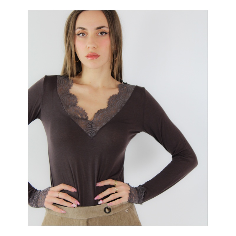 Maglia donna marca Cashmere Blend con dettaglio in pizzo in tessuto di Cashmere Superior - Made in Italy - immagine 6