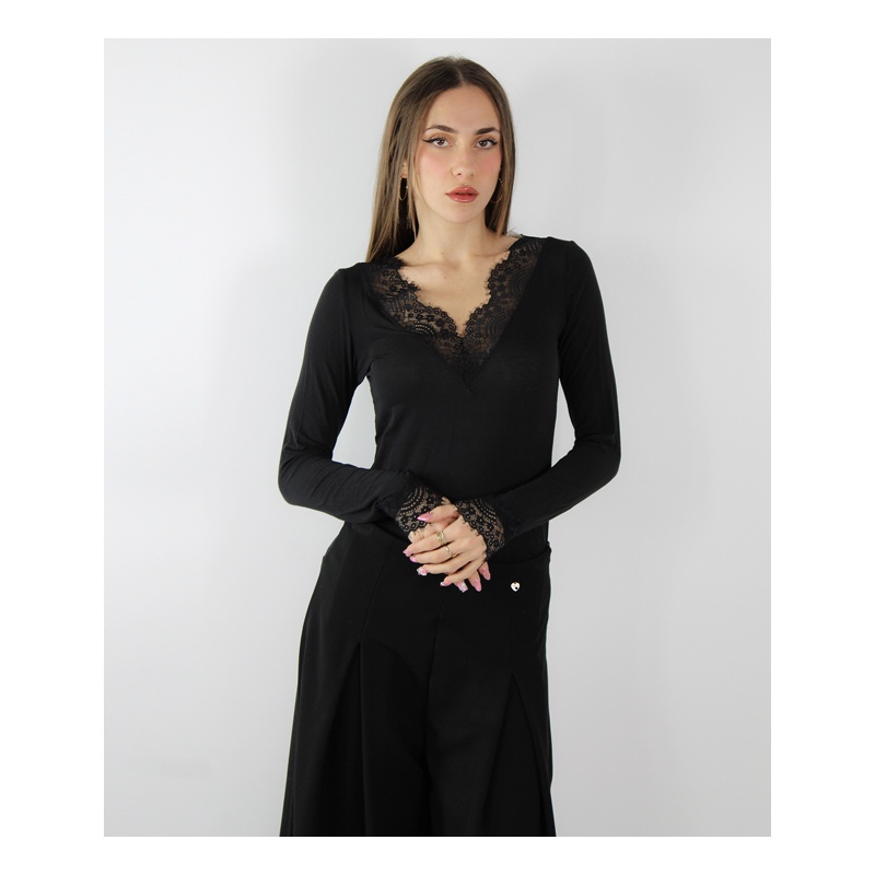 Maglia donna marca Cashmere Blend con dettaglio in pizzo in tessuto di Cashmere Superior - Made in Italy - immagine 3