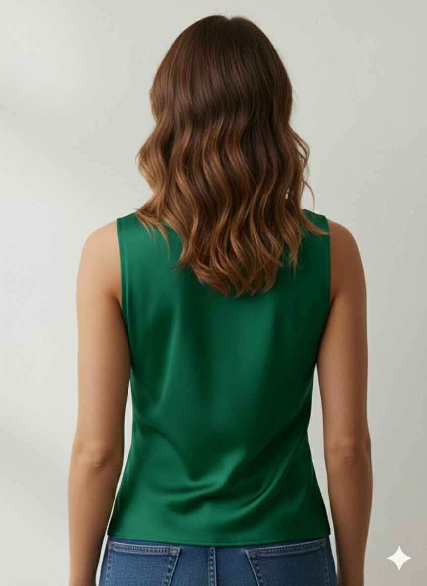 Canotta in morbido Raso con Scollo ad anello in colore verde Gucci – Eleganza e Lucentezza Made in Italy - immagine 4