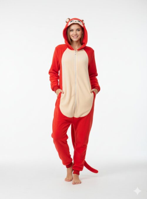 ​Pigiama Intero donna modello Scimmia in Coral Fleece - Taglia S (40-42) - Rosso