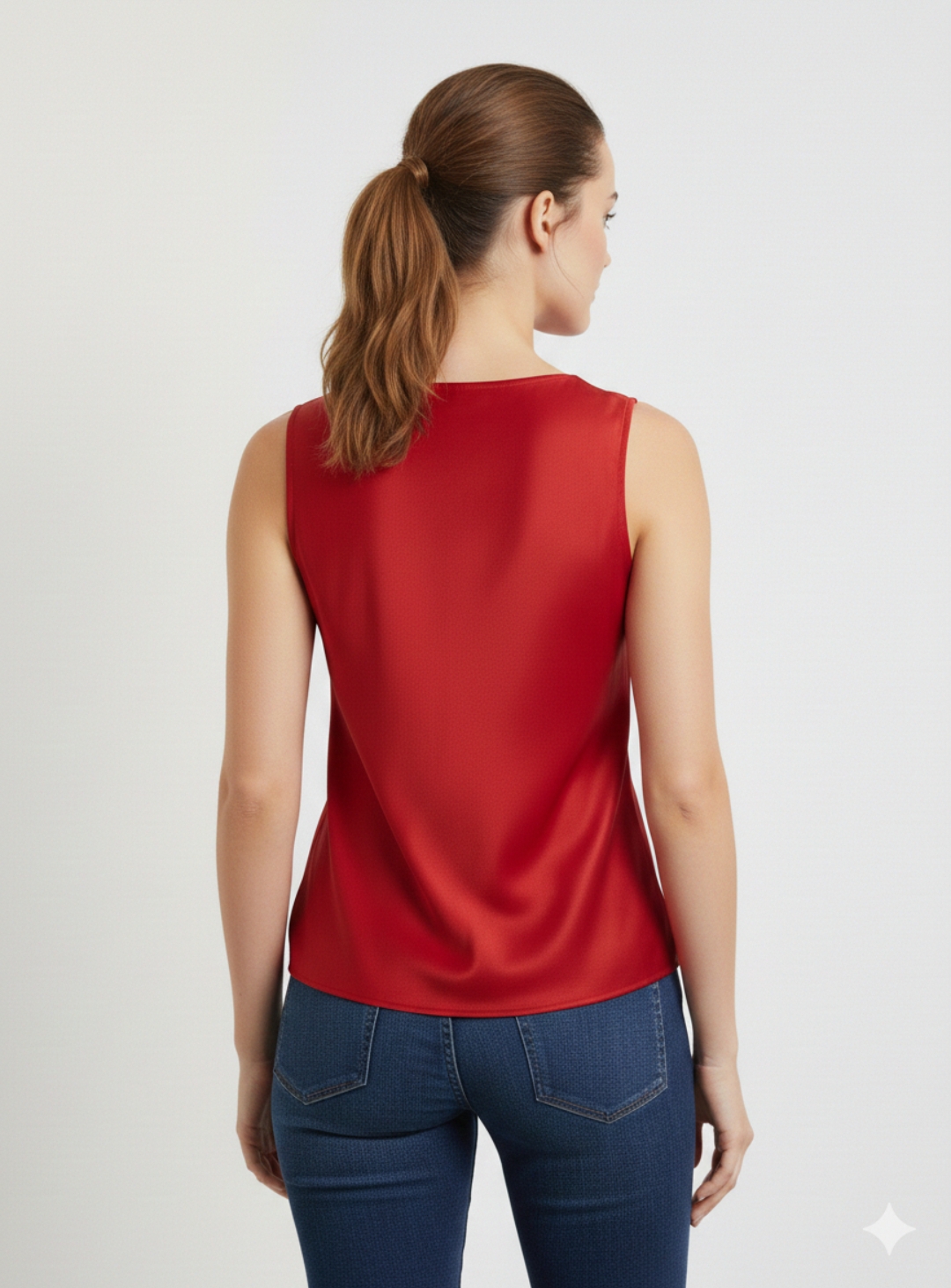 Canotta in morbido Raso con Scollo ad anello in colore Rosso– Eleganza e Lucentezza Made in Italy - immagine 4