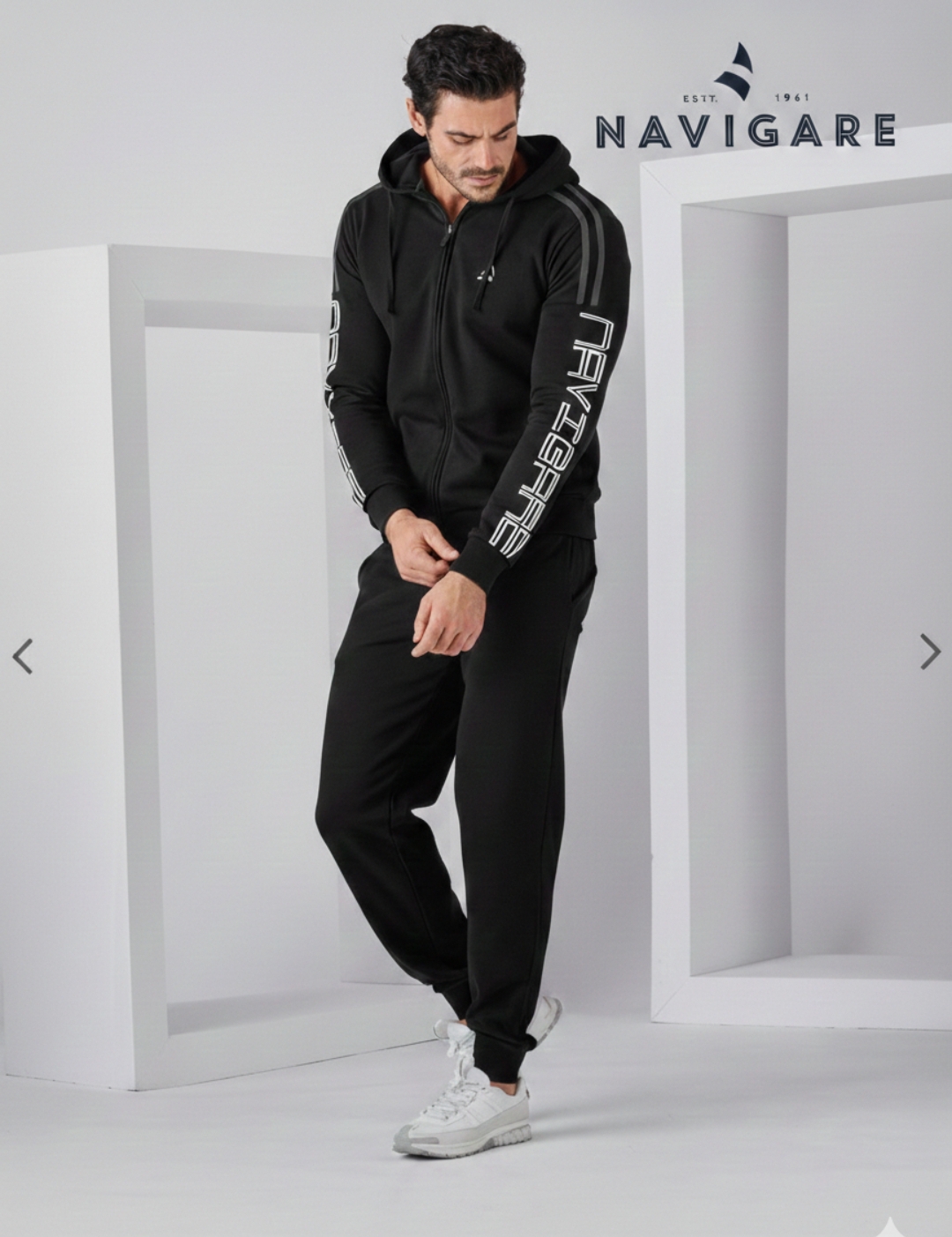 Tuta uomo marca Navigare in felpa di cotone Full Zip Black Edition - Ultima Taglia 50/L