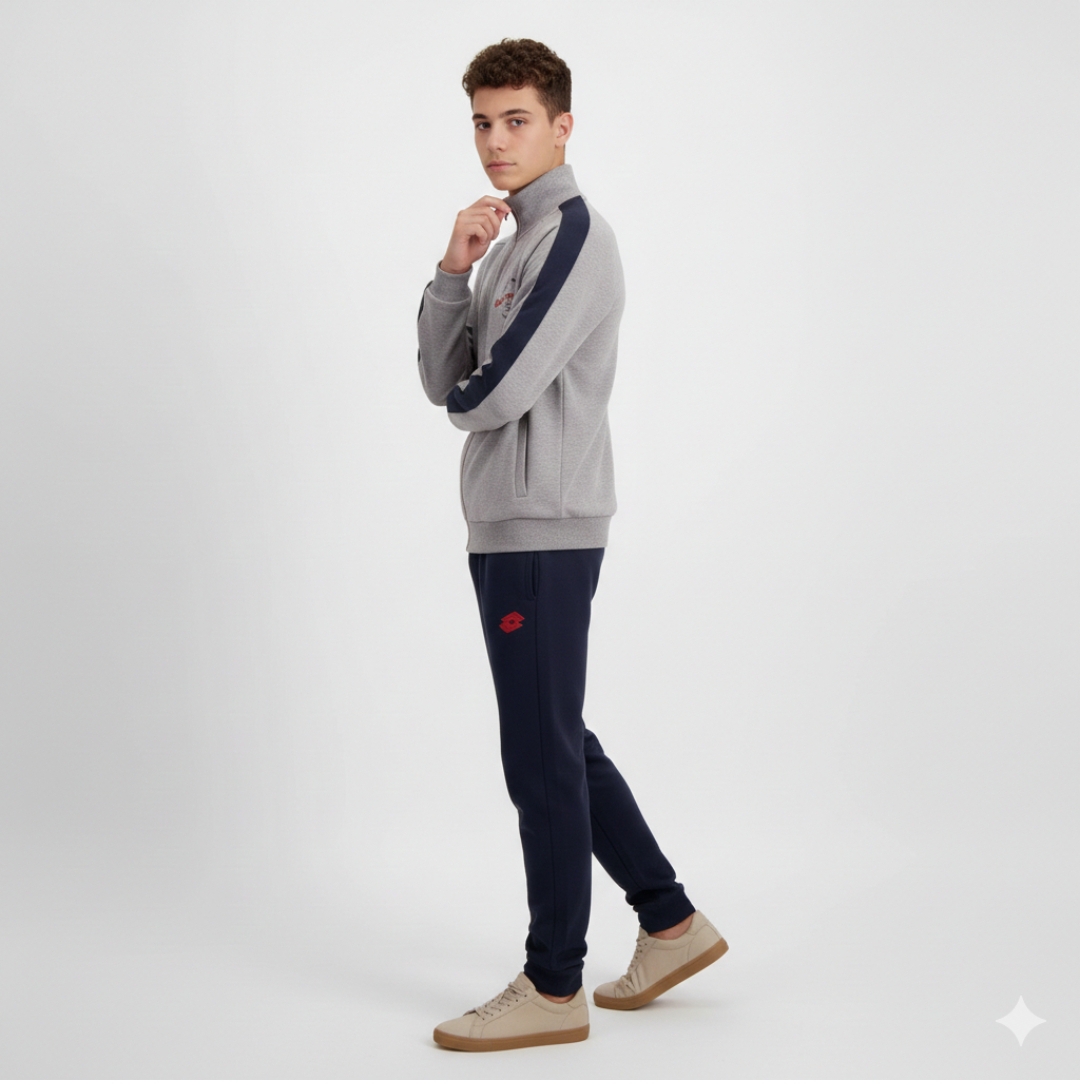 Tuta Junior marca Lotto in Felpa di Cotone con Zip e Polsini alle Caviglie - da 10 a 16 anni colore grigio - immagine 2