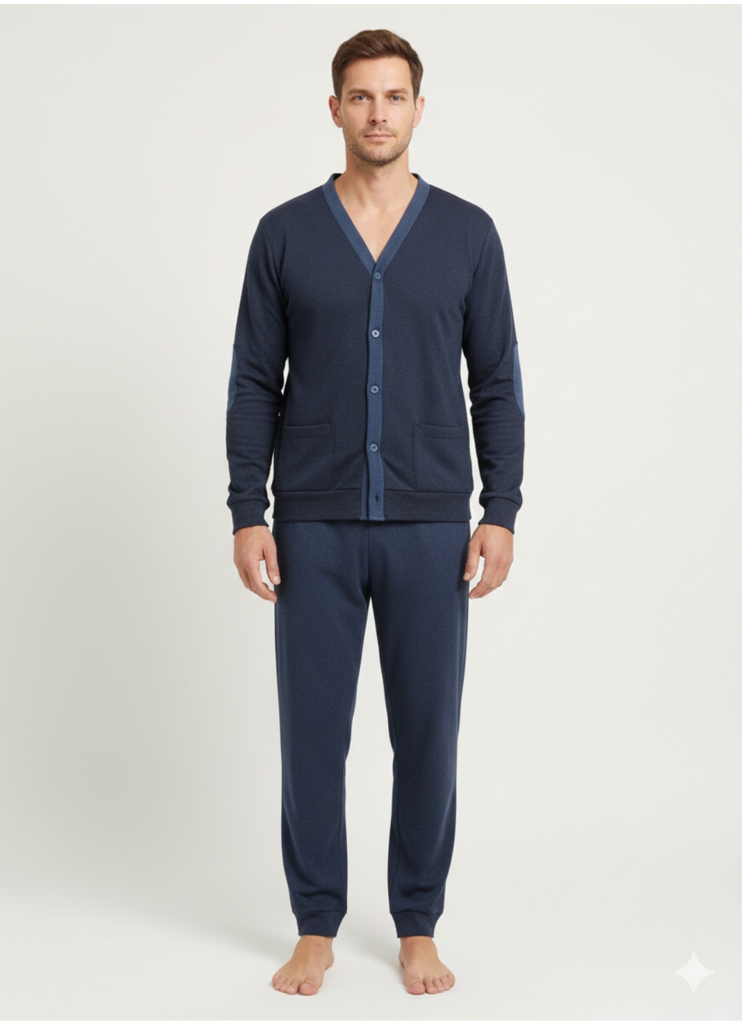 Pigiama Uomo invernale tutto aperto avanti marca Nazareno Gabrielli – Punto Milano colore blù Made in Italy