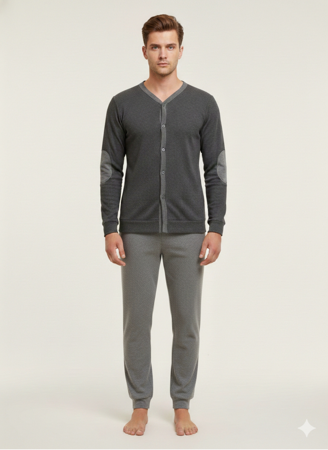 Pigiama Uomo invernale tutto aperto avanti marca Nazareno Gabrielli – Punto Milano colore grigio scuro Made in Italy