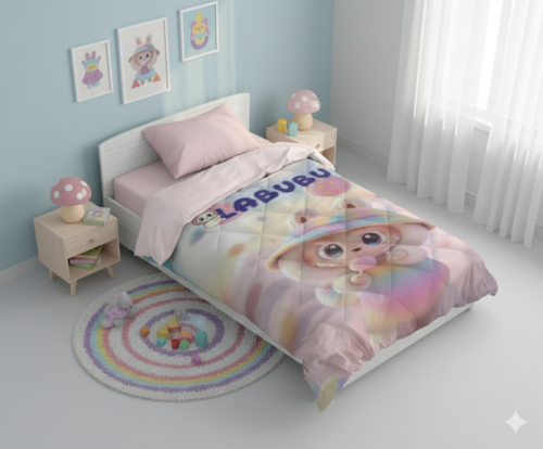 Trapunta Singola serie Labubu Variante Multicolor Pastello  – Edizione Speciale Made in Italy