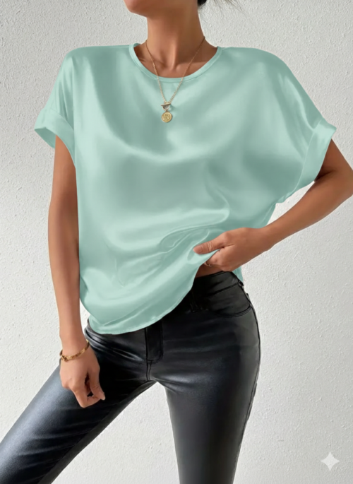 Maglia/Sottogiacca a mezza manica in morbido raso colore verde Tiffany