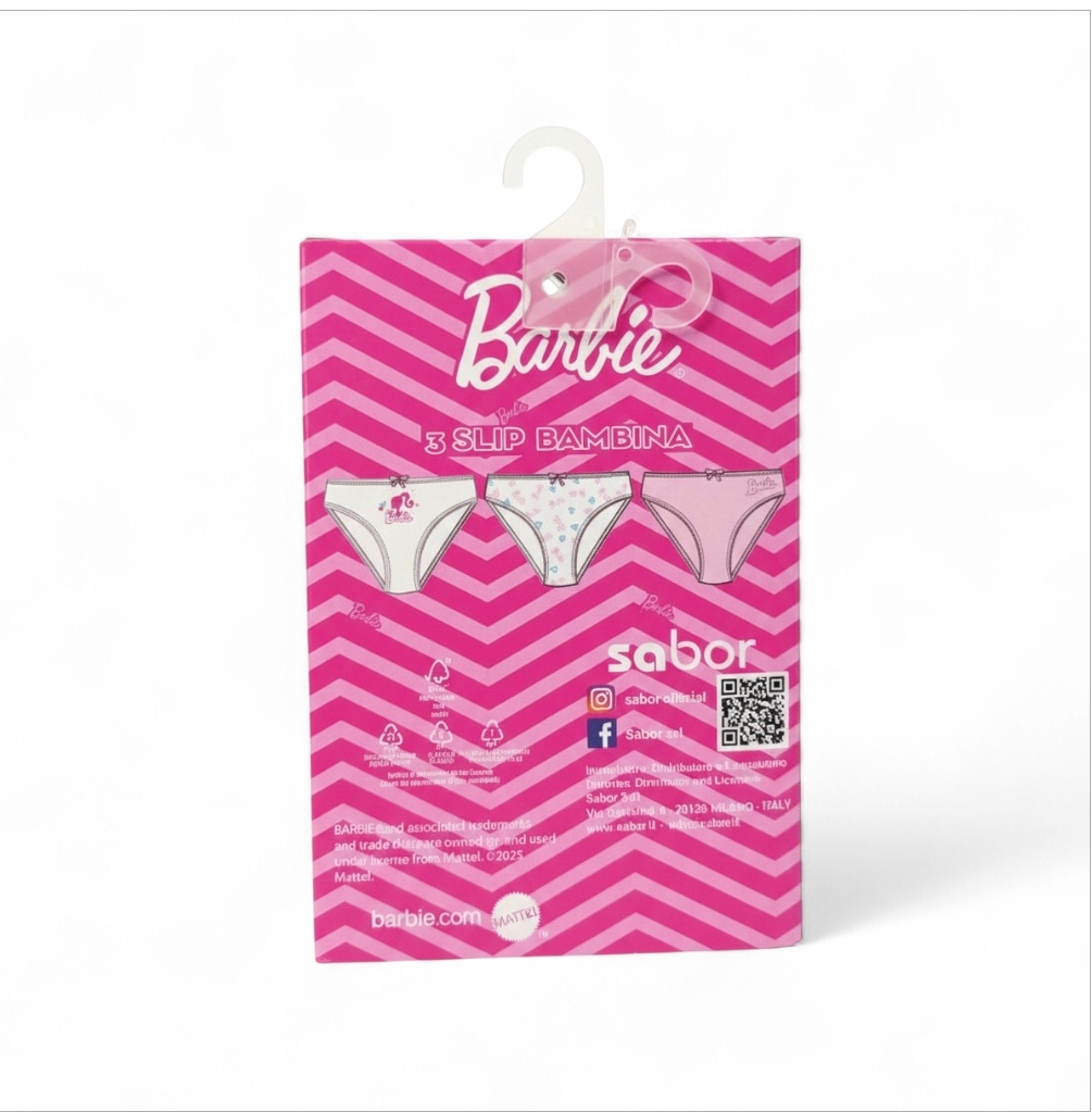 Set 3 Slip bambina marca Sabor serie Mattel modello Barbie  – Puro Cotone.