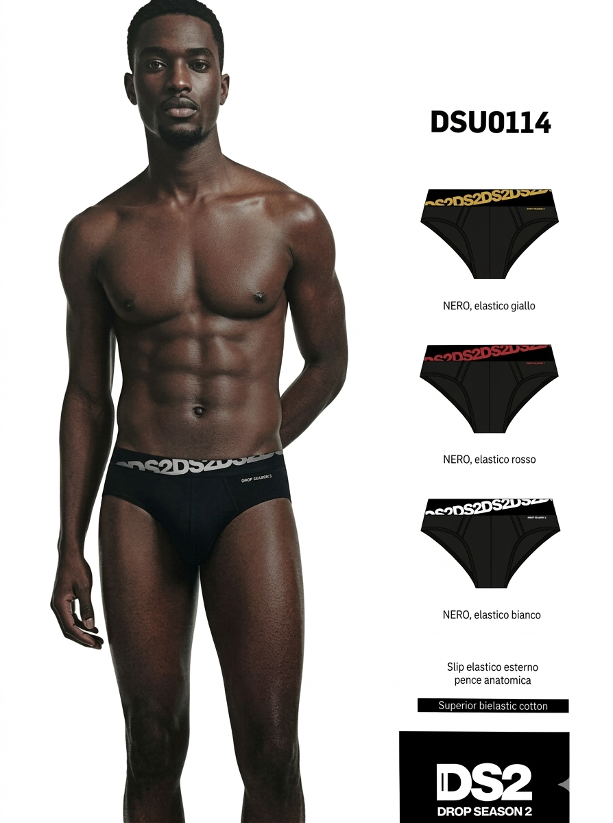 DS2 - Set di 3 Slip Uomo Nero con Elastici Colorati (Giallo/Rosso/Bianco) - a soli 10€