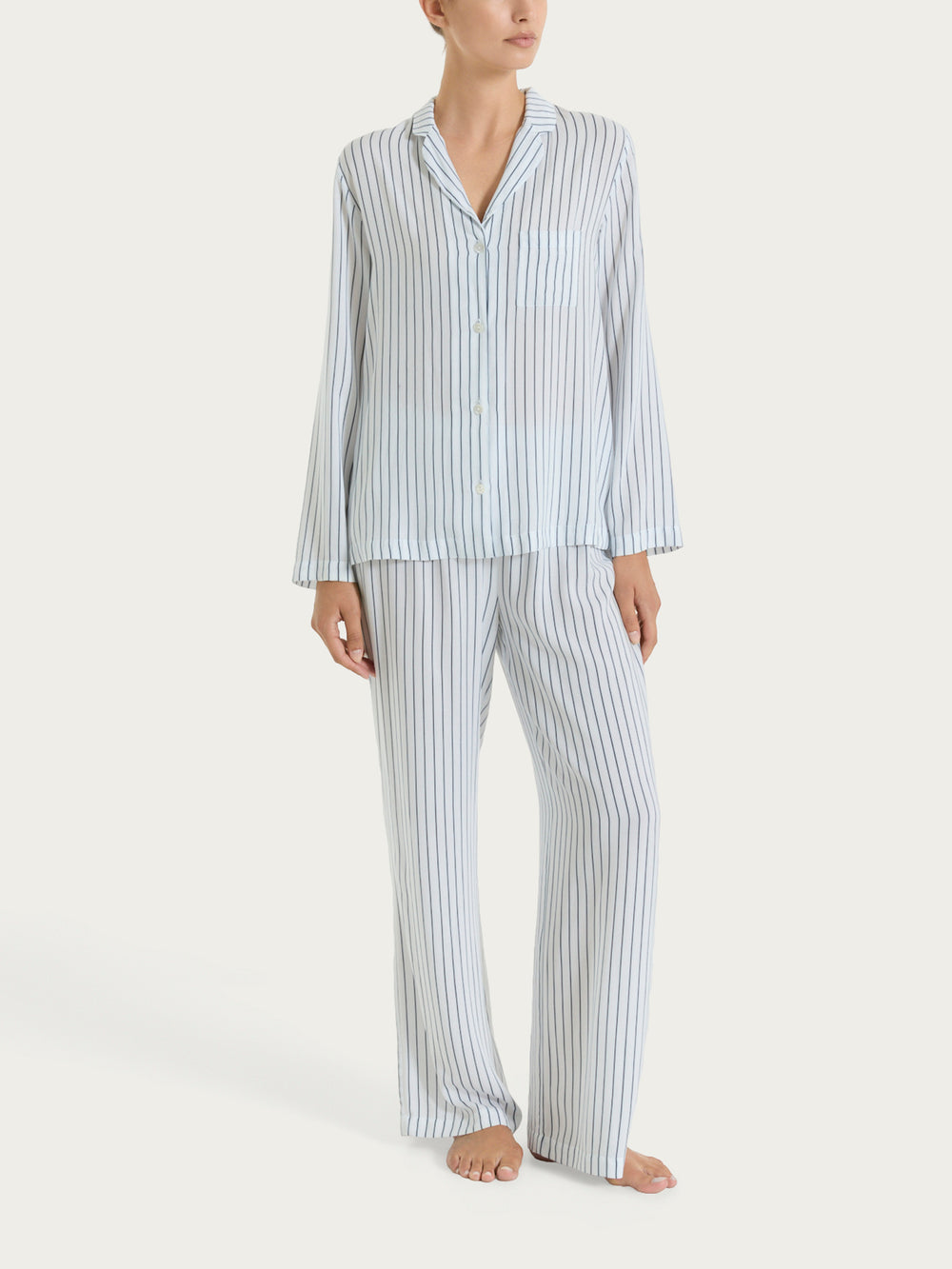 Pigiama donna lungo a righe marca Ragno in Ecoseta - Fant.Bleu