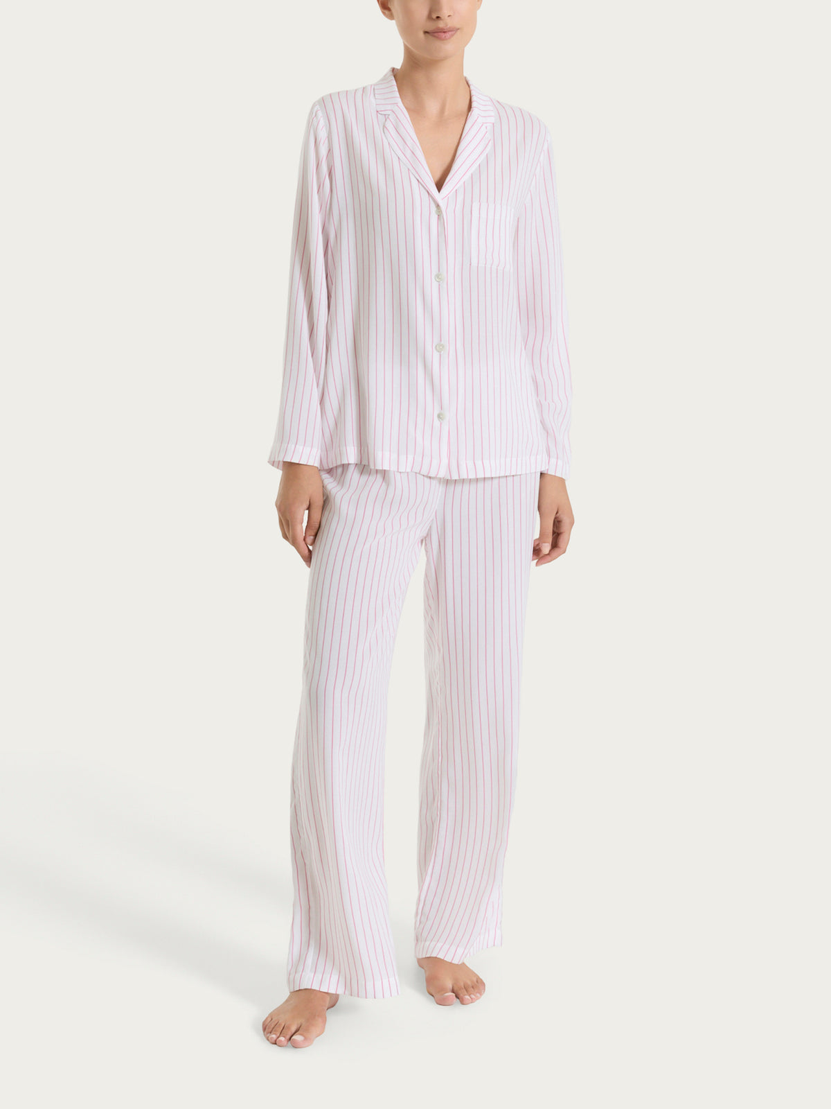 Pigiama donna lungo a righe marca Ragno in Ecoseta - Fant. Cashmere Rose