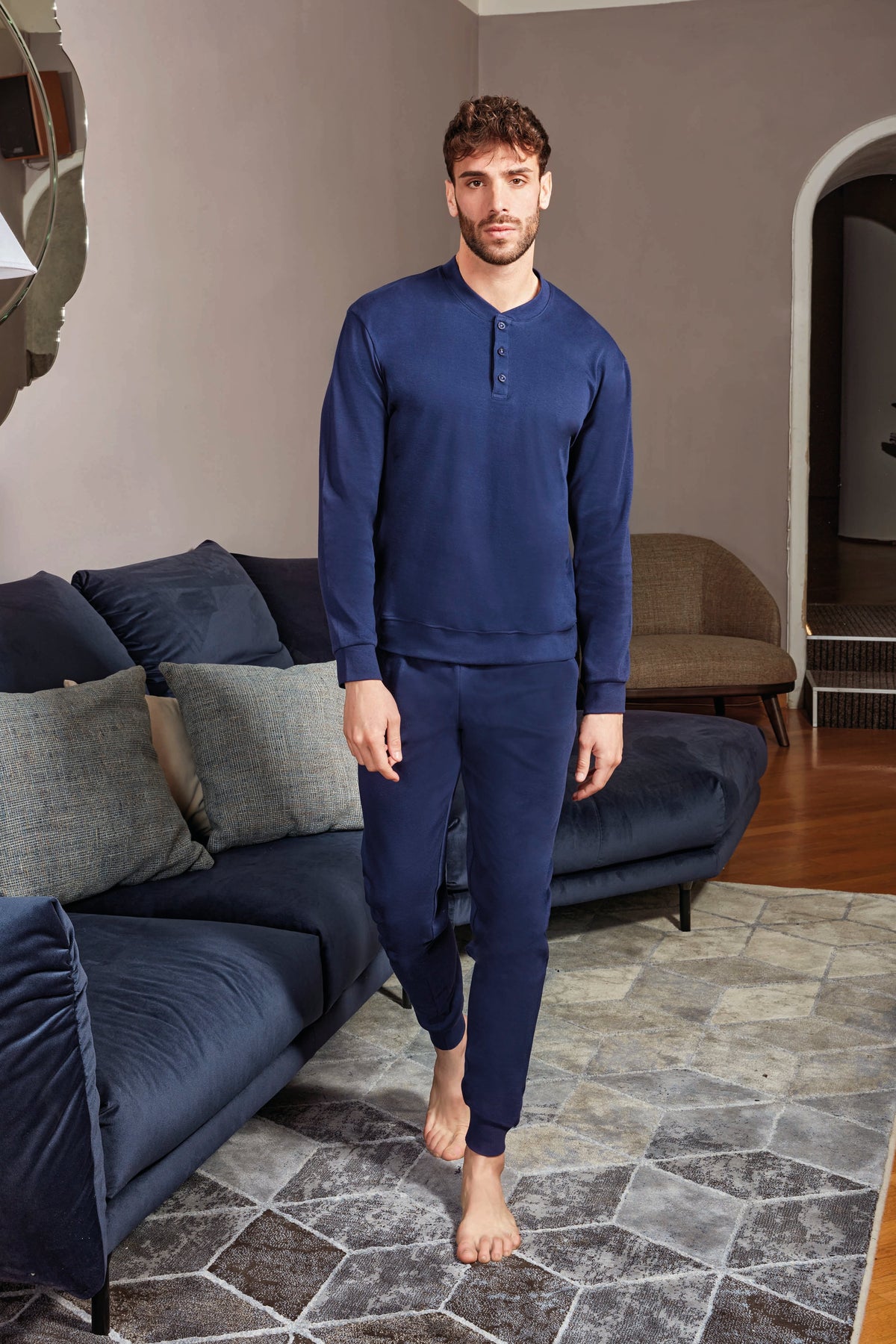 Pigiama Uomo a maniche lunghe Accademia Militare in 100% Cotone leggero – Blu Navy