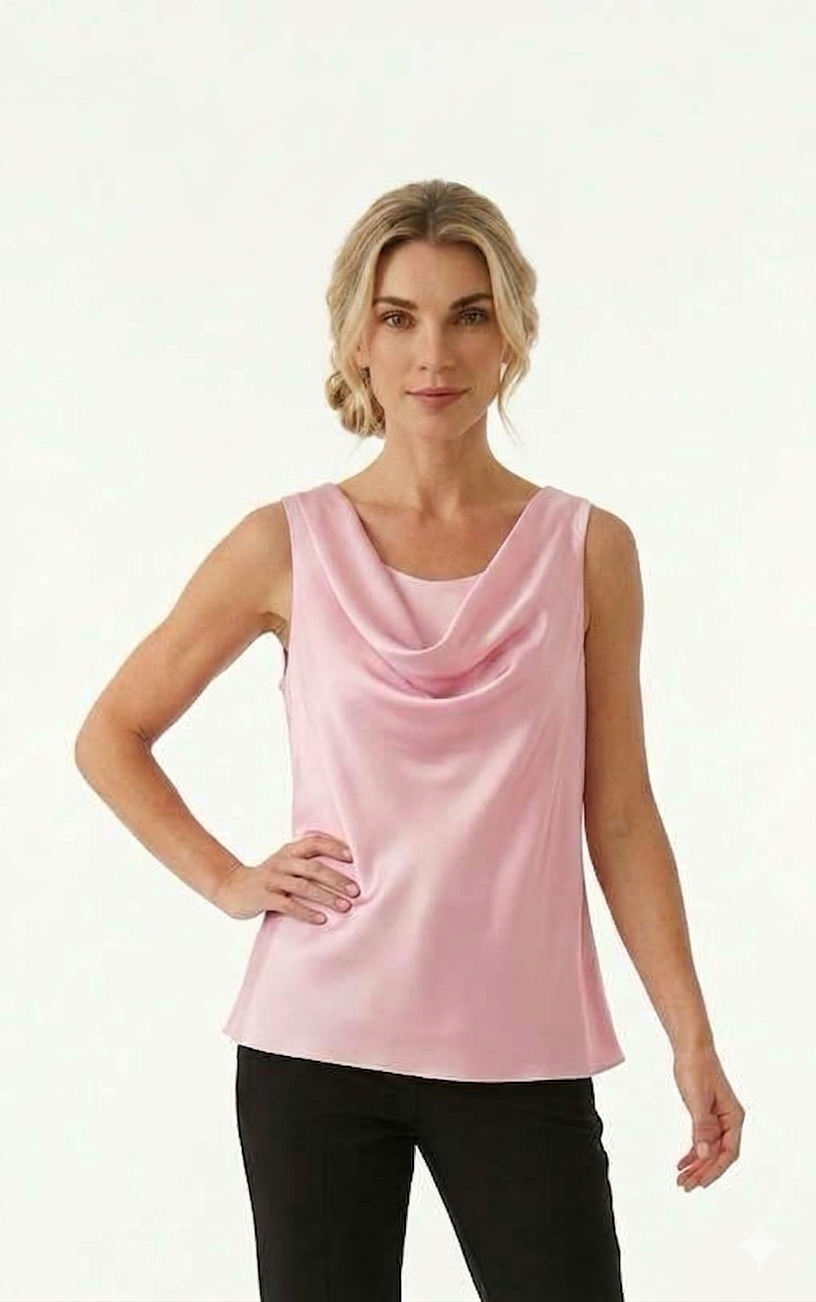 Canotta in morbido Raso con Scollo ad anello in colore rosa – Eleganza e Lucentezza Made in Italy - immagine 2