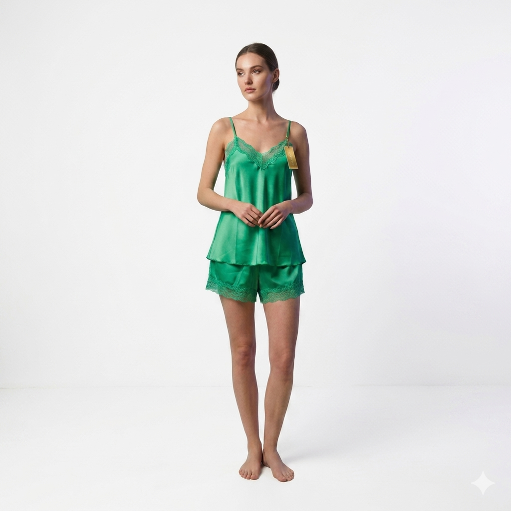 Pigiama Babydoll Verde Smeraldo in Pizzo | Taglia L (Veste 42)