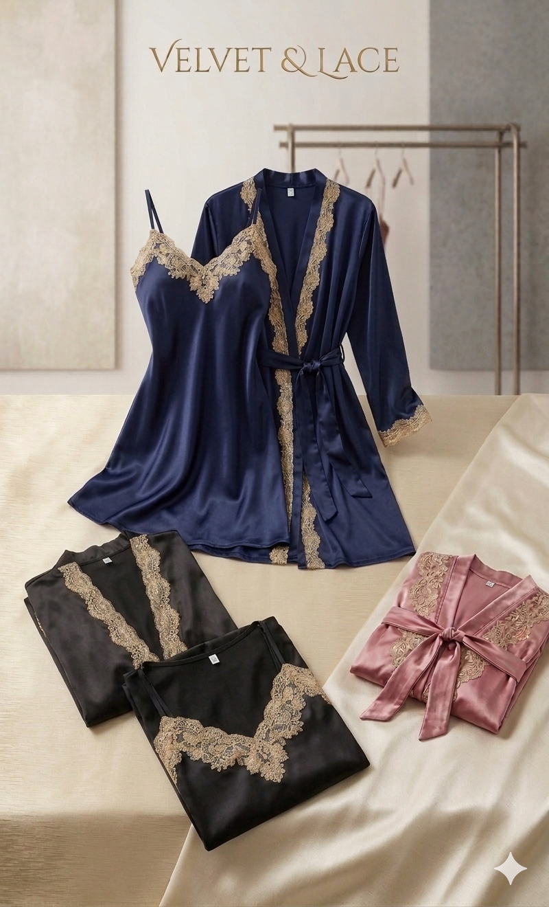 Completo Notte "Velvet & Lace" – Eleganza in Raso lucido