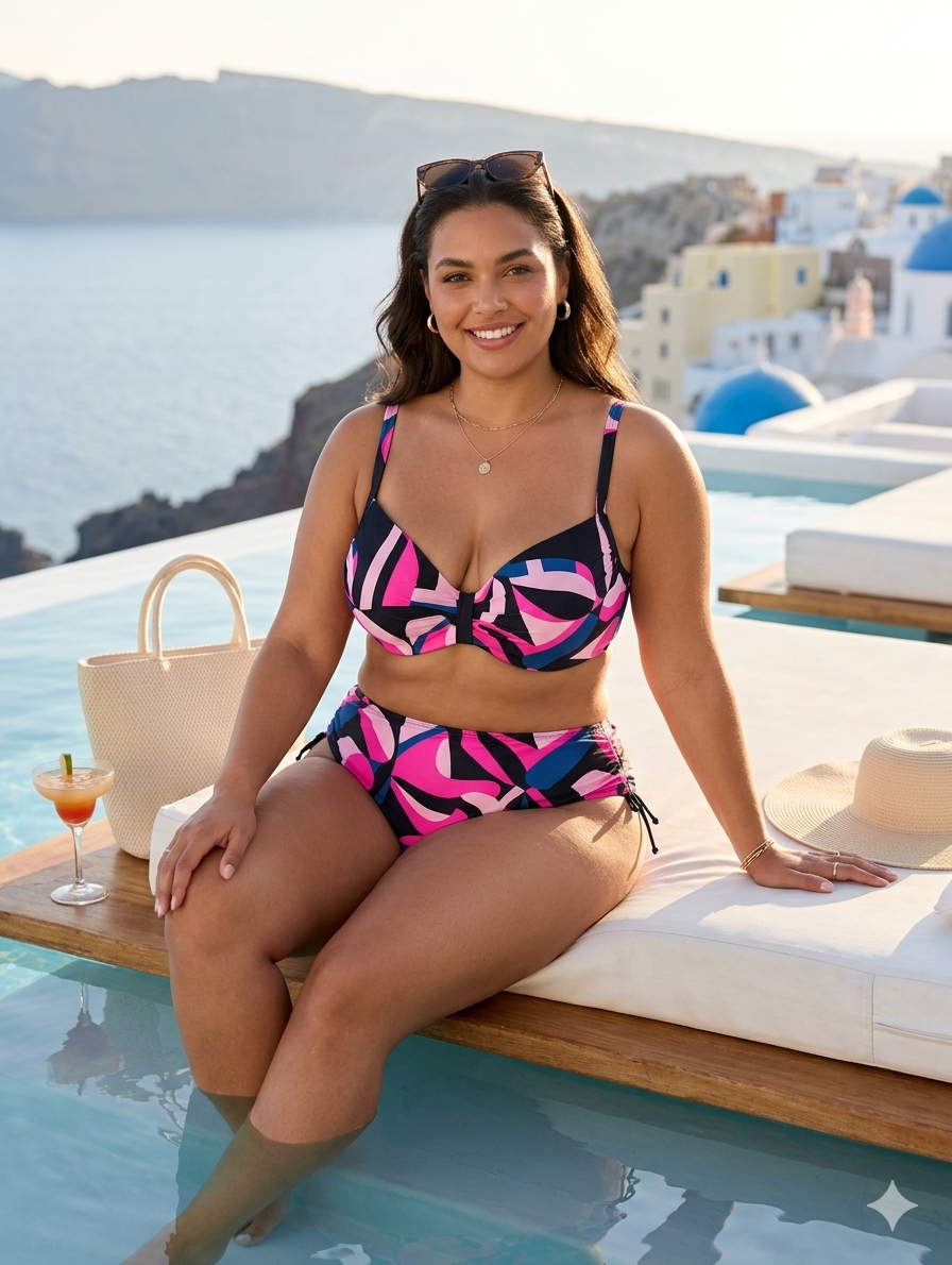 Bikini Donna Fantasia Geometrica Rosa e Blu – solo Taglia 50 - immagine 2